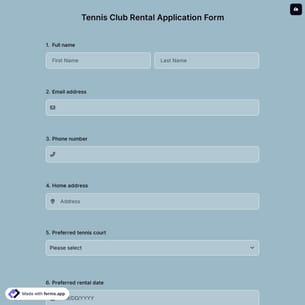 Tennis Club Rental Application Form