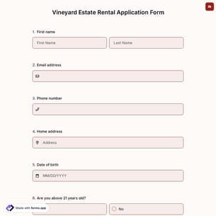 Vineyard Estate Rental Application Form