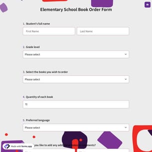 Elementary School Book Order Form