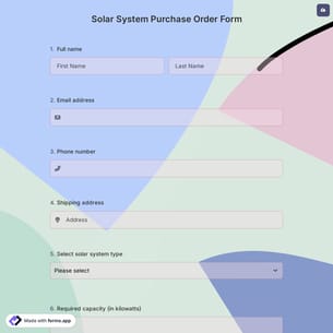 Solar System Purchase Order Form