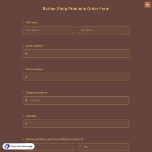 Barber Shop Products Order Form