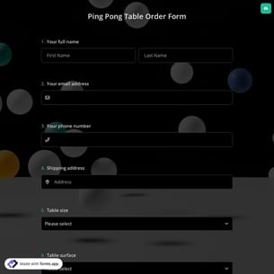 Ping Pong Table Order Form