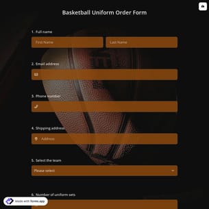 Basketball Uniform Order Form