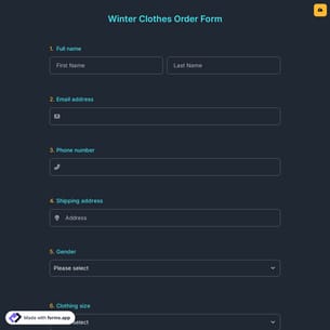 Winter Clothes Order Form