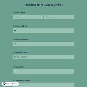 Formulário de Pré-venda de Bilhetes
