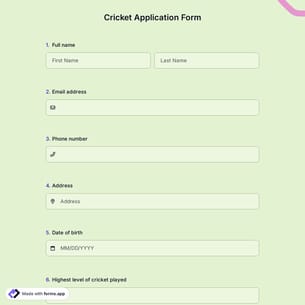 Cricket Application Form