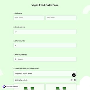 Vegan Food Order Form