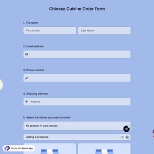 Chinese Cuisine Order Form