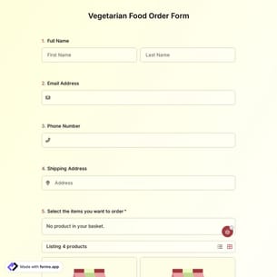 Vegetarian Food Order Form