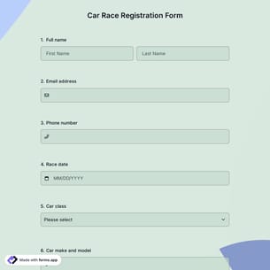 Car Race Registration Form