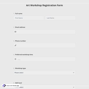 Art Workshop Registration Form