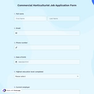 Commercial Horticulturist Job Application Form