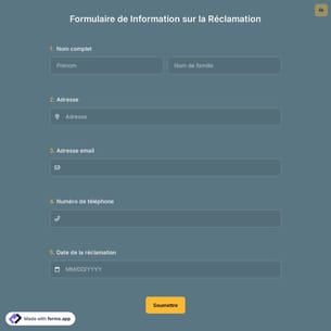 Formulaire de Information sur la Réclamation