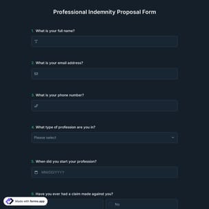Professional Indemnity Proposal Form
