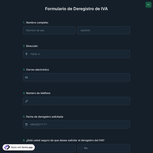 Formulario de Deregistro de IVA