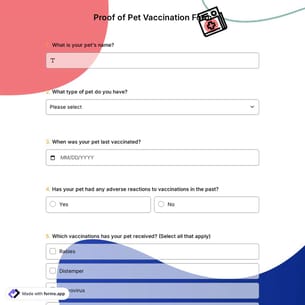 Proof Of Pet Vaccination Form