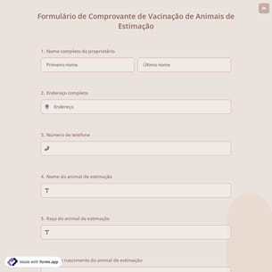 Formulário de Comprovante de Vacinação de Animais de Estimação