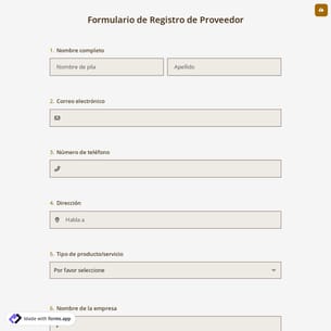 Formulario de Registro de Proveedor