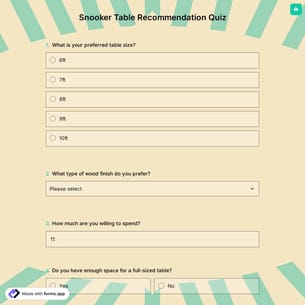 Snooker Table Recommendation Quiz