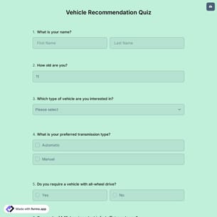 Vehicle Recommendation Quiz