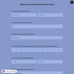Materials Consultant Estimate Form