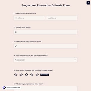 Programme Researcher Estimate Form