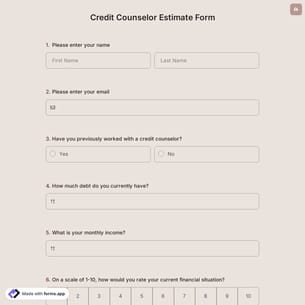 Credit Counselor Estimate Form