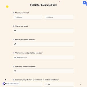 Pet Sitter Estimate Form