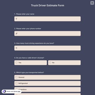 Truck Driver Estimate Form