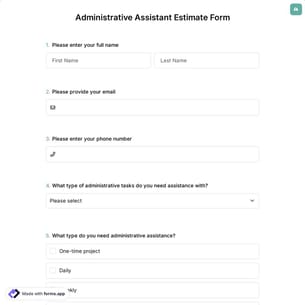 Administrative Assistant Estimate Form