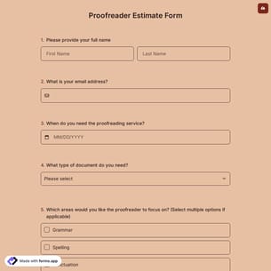 Proofreader Estimate Form