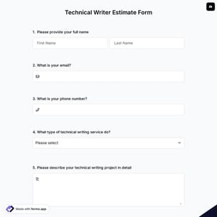 Technical Writer Estimate Form