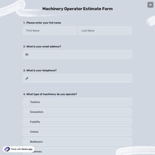 Machinery Operator Estimate Form