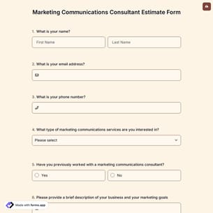 Marketing Communications Consultant Estimate Form