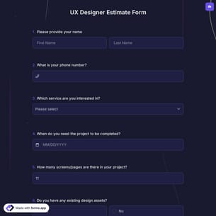 UX Designer Estimate Form
