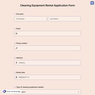 Cleaning Equipment Rental Application Form