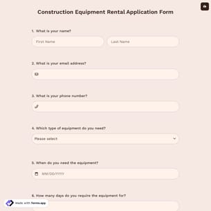 Construction Equipment Rental Application Form