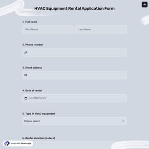 Hvac Equipment Rental Application Form