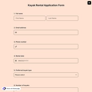 Kayak Rental Application Form