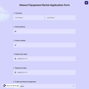 Kitesurf Equipment Rental Application Form