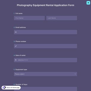 Photography Equipment Rental Application Form
