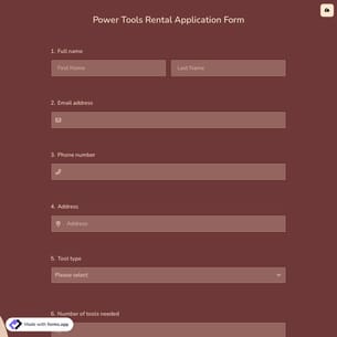 Power Tools Rental Application Form