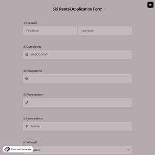 Ski Rental Application Form