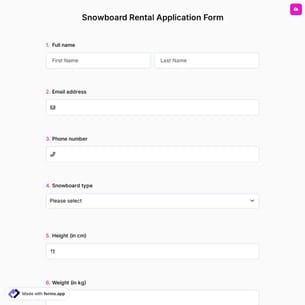 Snowboard Rental Application Form