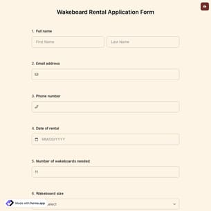 Wakeboard Rental Application Form