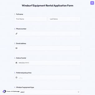 Windsurf Equipment Rental Application Form