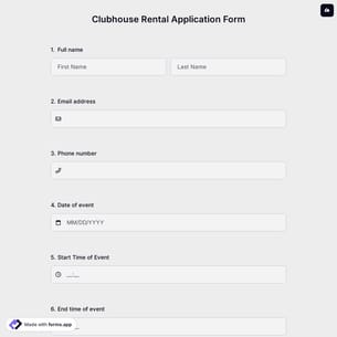 Clubhouse Rental Application Form