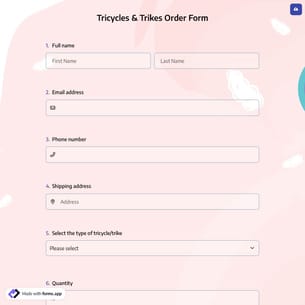 Tricycles & Trikes Order Form