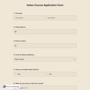 Italian Course Application Form