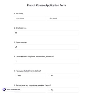 French Course Application Form